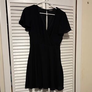 Express Black V-Neck Flutter Sleeve Mini Dress with Flared Skirt